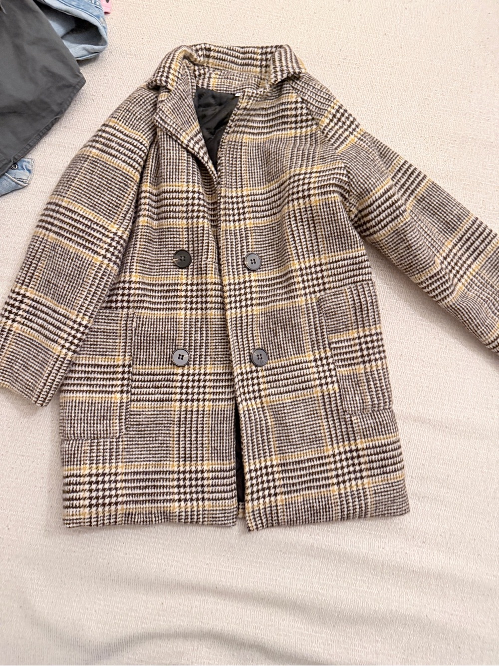 Kids Plaid Double-Breasted Women’s Coat - Taupe & Black